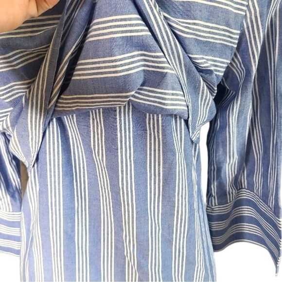 KAL Rieman Striped Cotton Tiered Shirt Dress Blue Small S - Picture 7 of 10